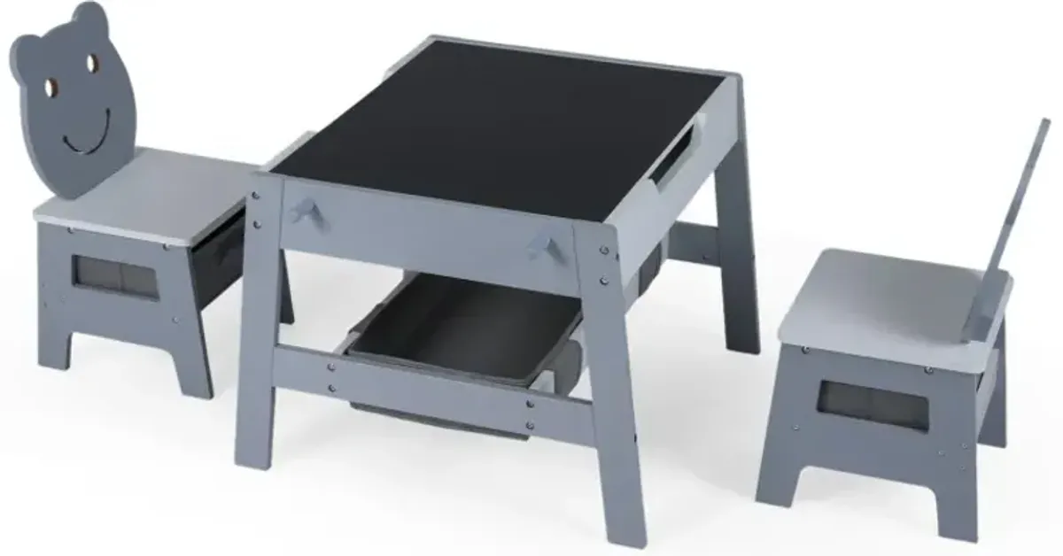Toddler Table and 2 Chairs 5-in-1 Cute Art Desk Set with Reversible Chalkboard Whiteboard