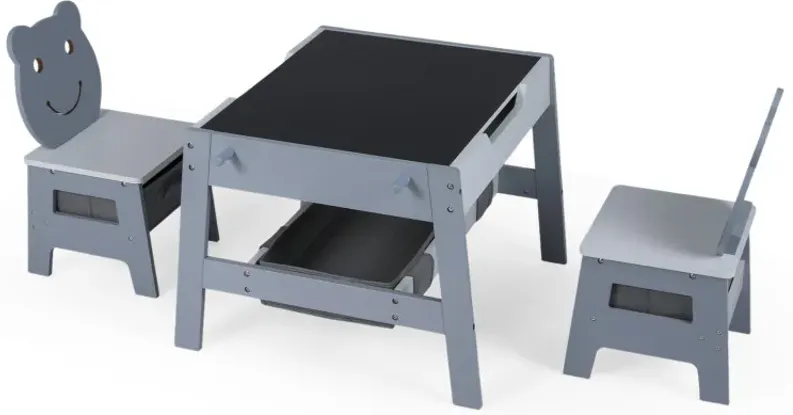 Toddler Table and 2 Chairs 5-in-1 Cute Art Desk Set with Reversible Chalkboard Whiteboard
