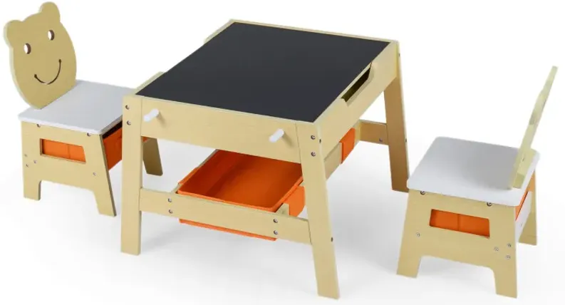 Toddler Table and 2 Chairs 5-in-1 Cute Art Desk Set with Reversible Chalkboard Whiteboard