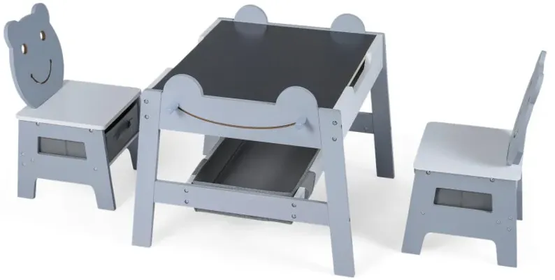 5-in-1 Toddler Table and 2 Chairs Cute Art Desk Set with Reversible Chalkboard Whiteboard