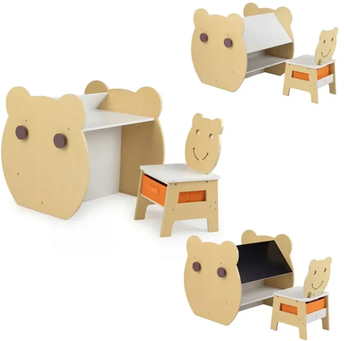 3-in-1 Kids Art Table and Chair with Storage and Reversible Whiteboard Chalkboard for Ages 3-10 Years Old