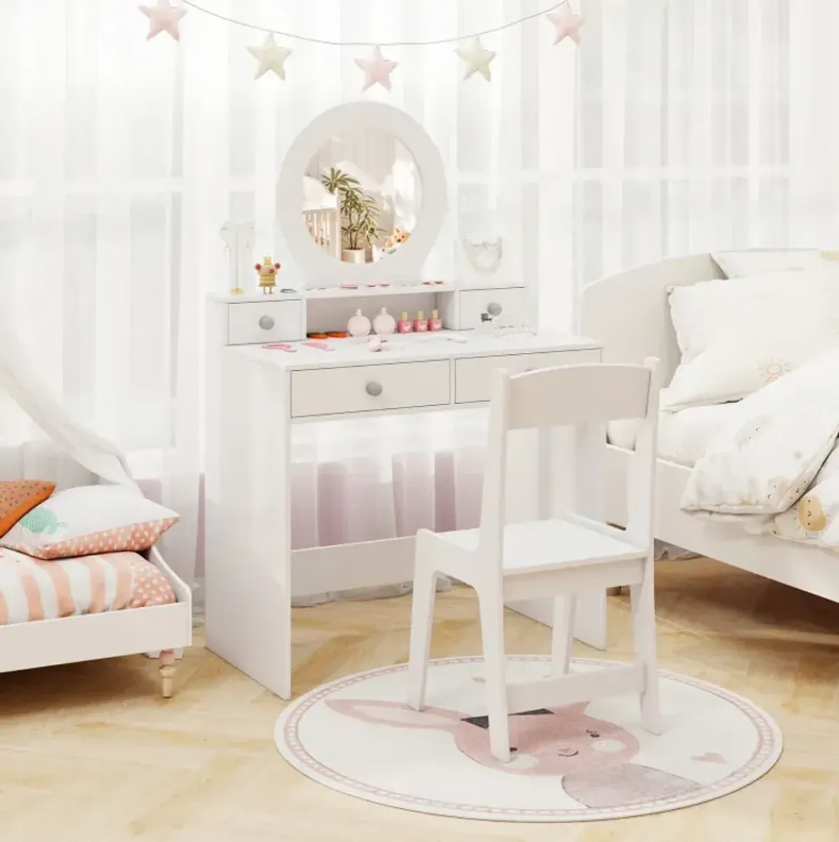 Kids Vanity Set with Mirror Princess Makeup Dressing Desk and Chair Set with Mirror