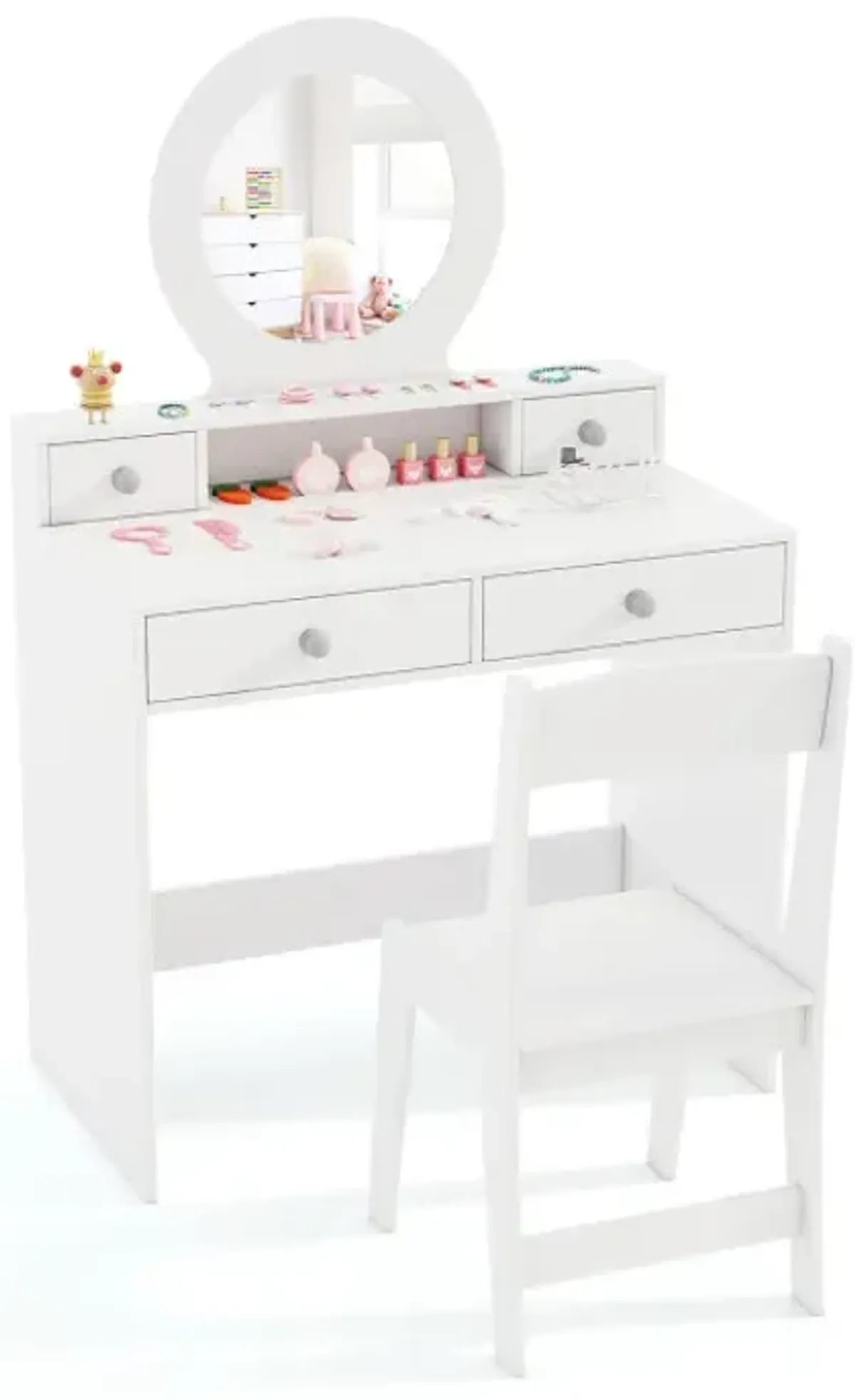Kids Vanity Set with Mirror Princess Makeup Dressing Desk and Chair Set with Mirror