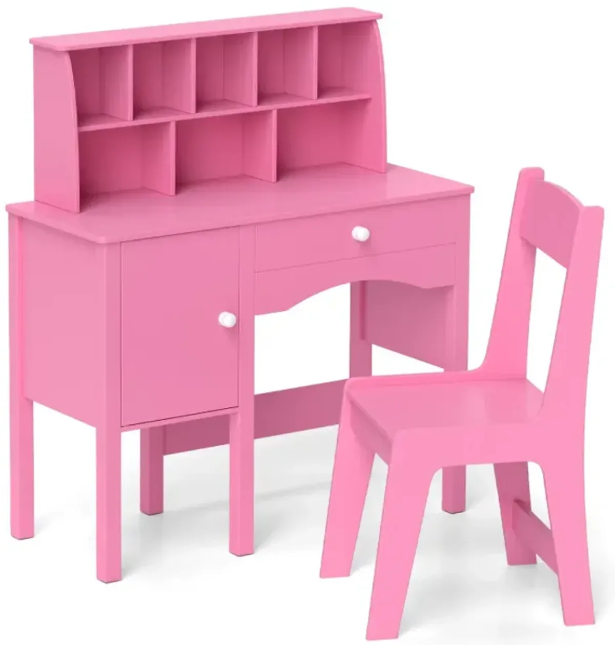 Kids Study Desk and Chair Set with Chair Hutch and Storage Cabinet for 3+ Years Old
