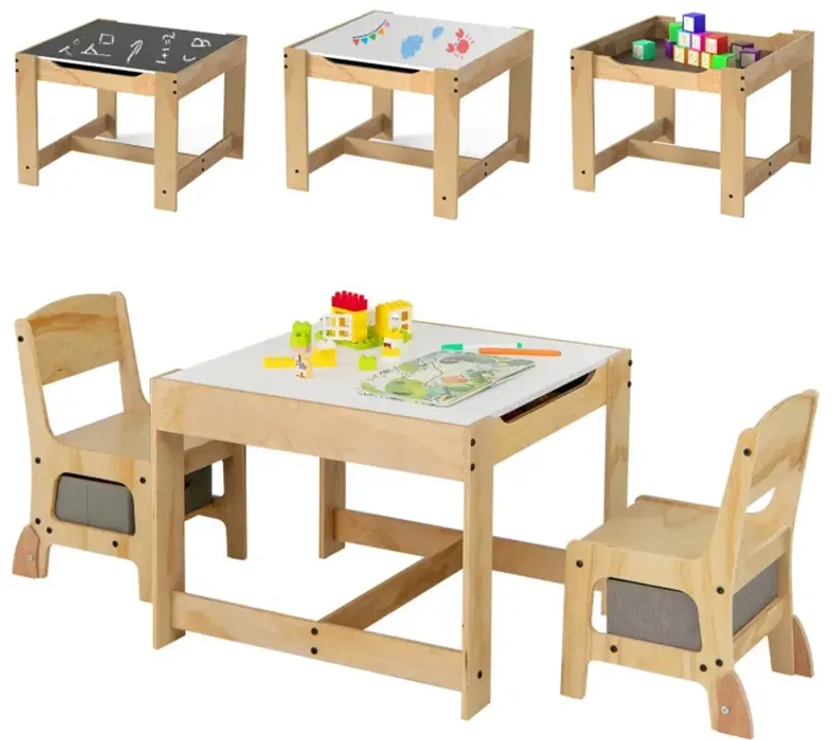 3 in 1 Kids Table and Chair Set with Removable Tabletop and 2 Storage Drawers
