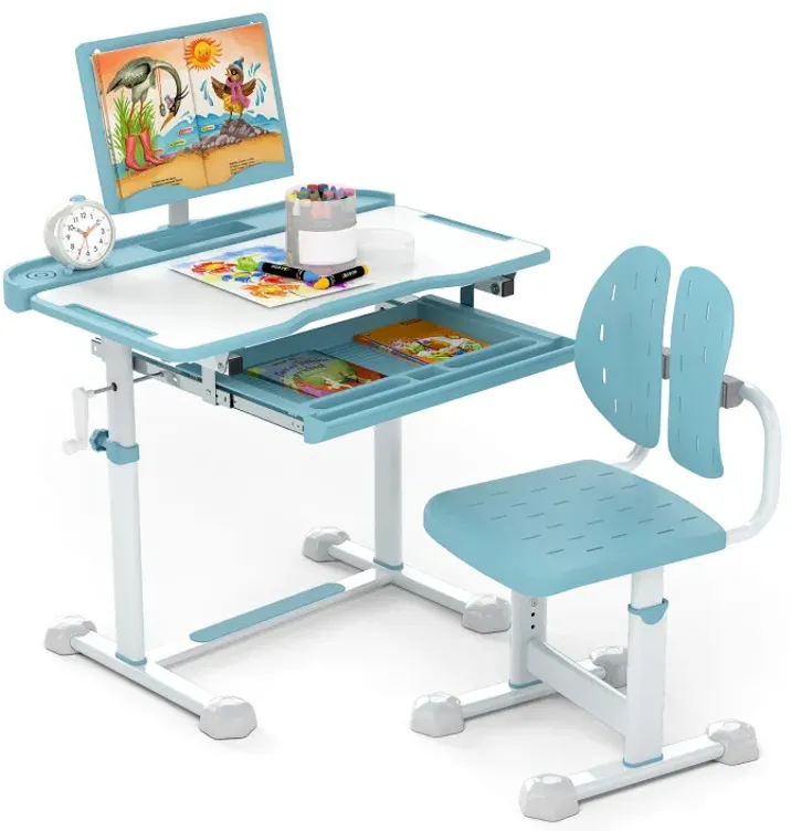 Kid's Study Desk and Chair Set with Tilt Desktop and Book Stand