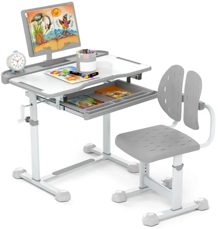 Kid's Study Desk and Chair Set with Tilt Desktop and Book Stand