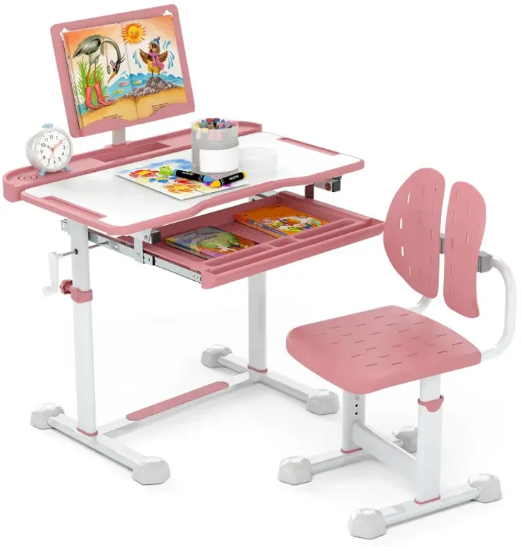 Kid's Study Desk and Chair Set with Tilt Desktop and Book Stand