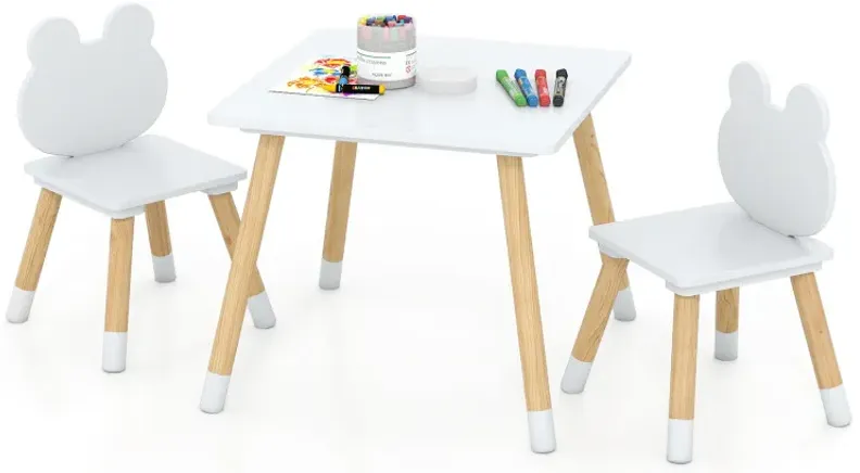 3 Pieces Kids Wooden Table and Chair Set with Cute Froggy Design