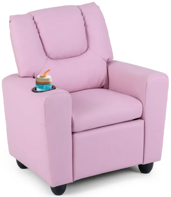Kids Recliner Chair Push Back Toddler Reclining Armchair with Cup Holder