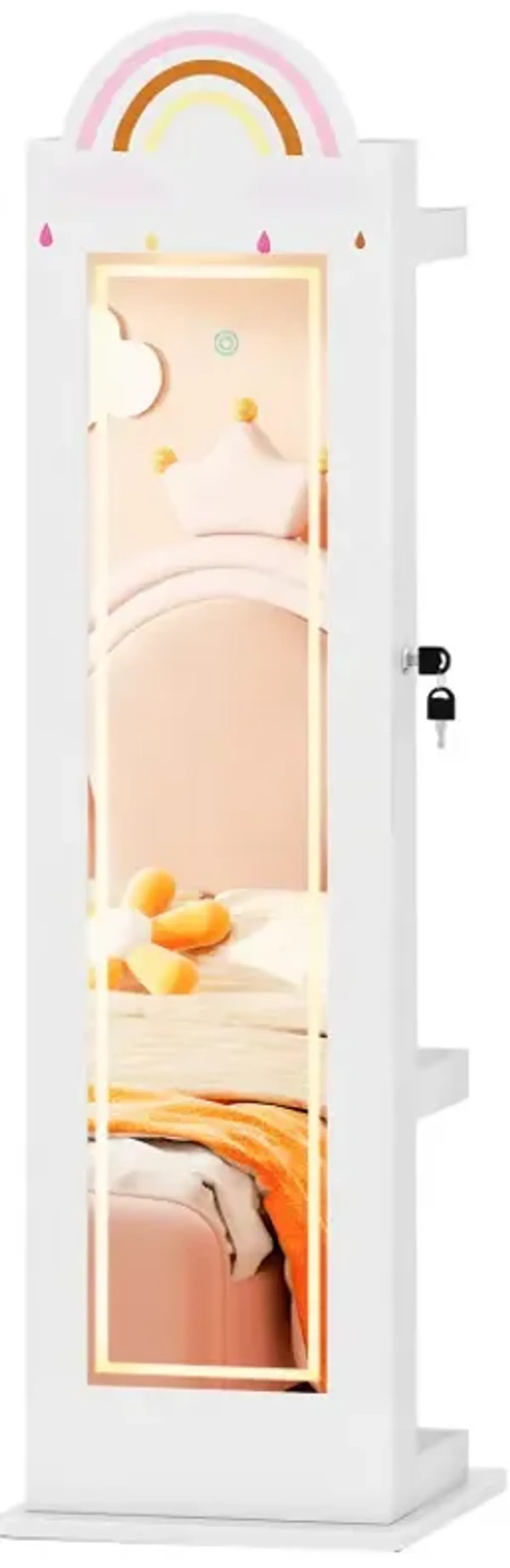 3 In 1 Kids Jewelry Cabinet Freestanding Jewelry Armoire with 3-Color Lighted Mirror