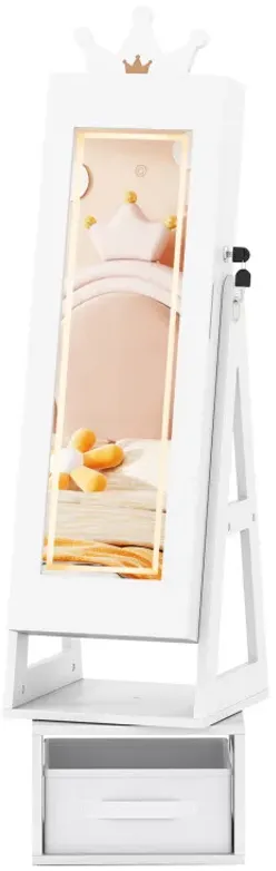 3 In 1 Kids Jewelry Cabinet with 3-Color Lighted Full Length Mirror