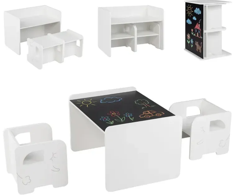 3 Pieces Kids Table and Chair Set with Space-saving Toddler Table and 2 Chairs