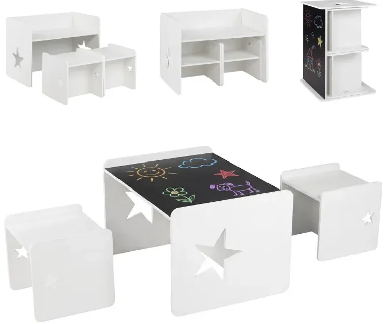 3 Pieces Kids Table and Chair Set Space-saving Toddler Table and 2 Chairs