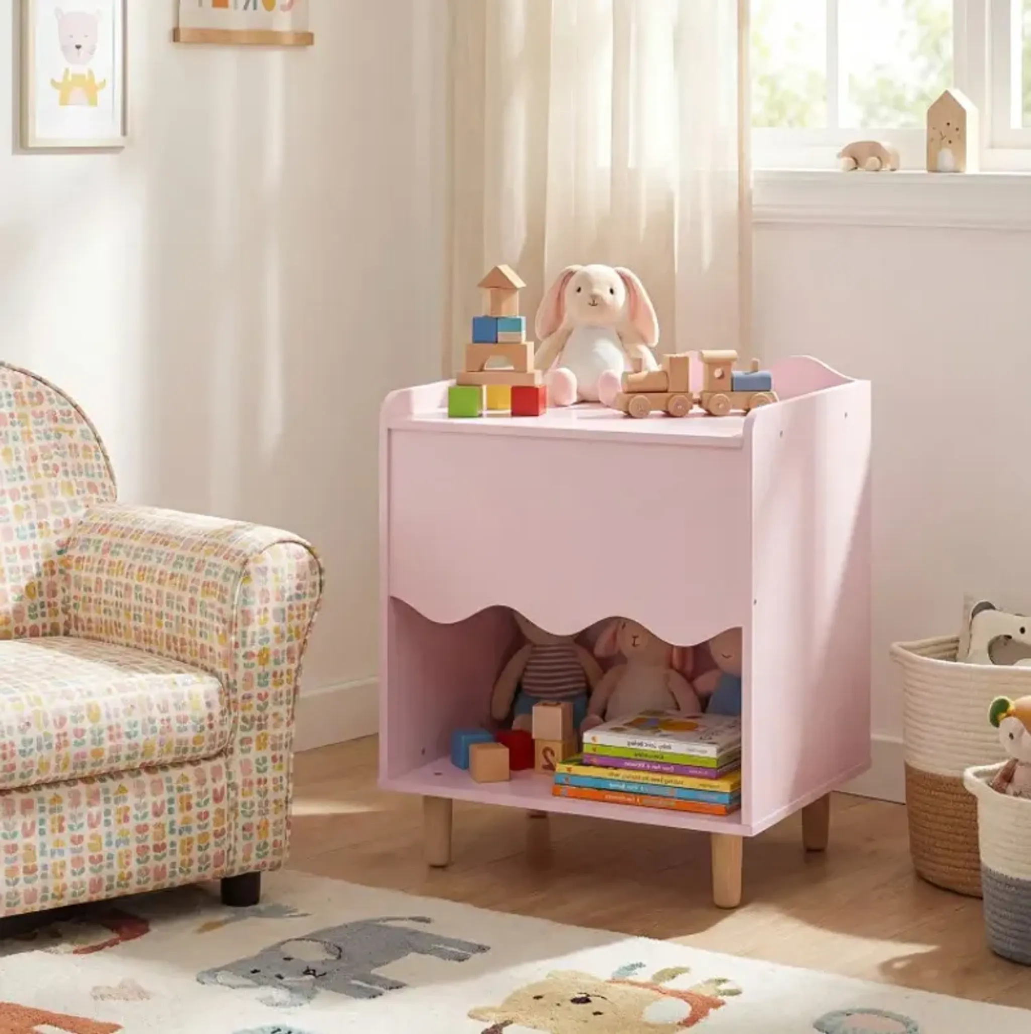 Toddler Scalloped Side Table With Wide Top And Open Compartment Costway ...