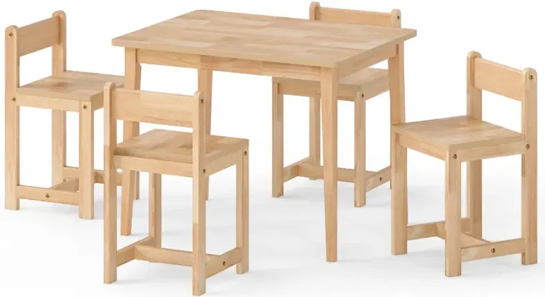 5-Piece Kids Table and Chairs Set Solid Rubber Wood Toddler Activity Table
