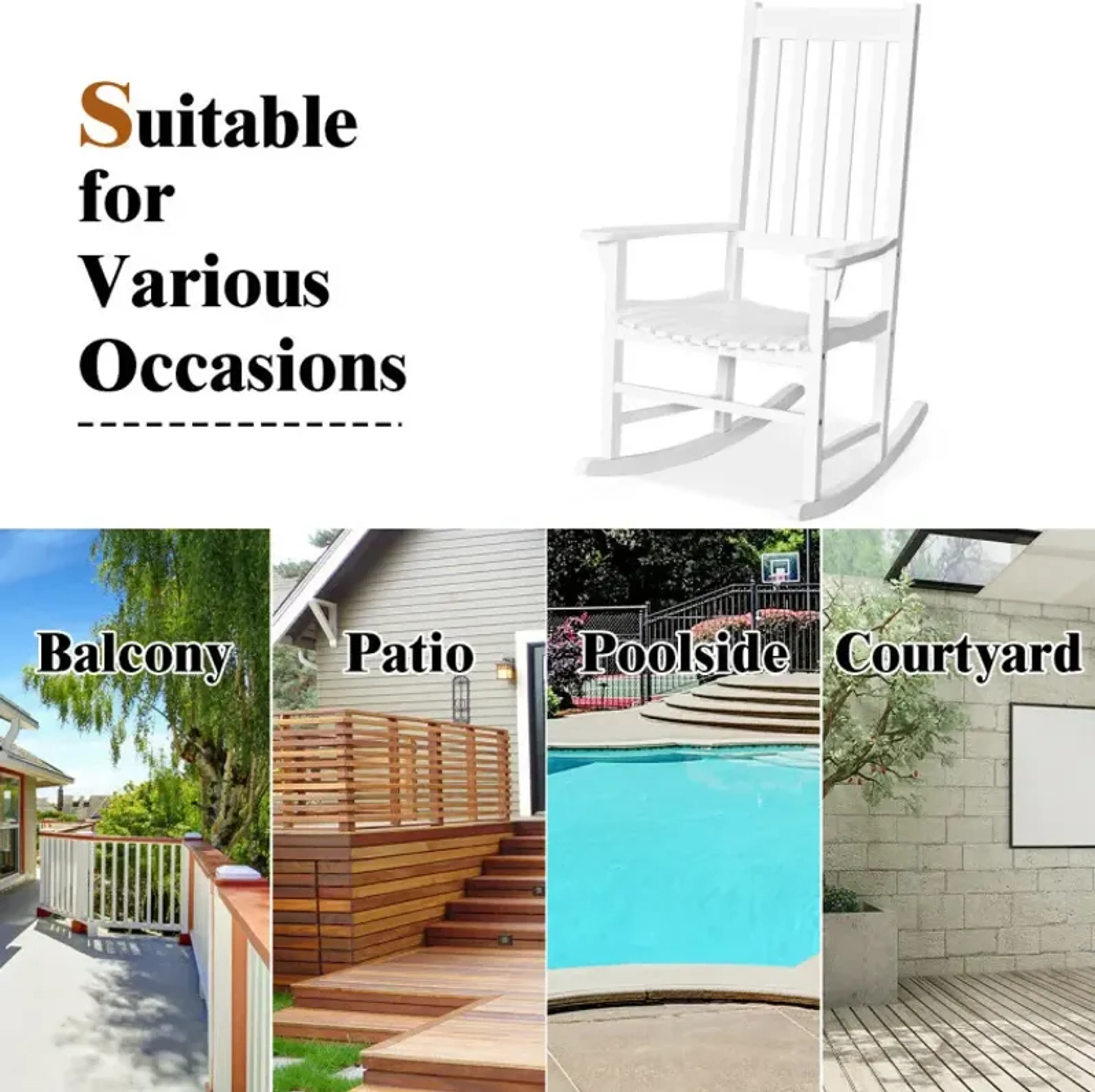 Indoor Outdoor Wooden High Back Rocking Chair Costway | Furniture.com