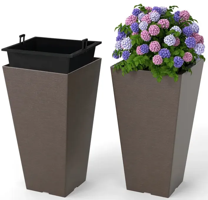 Set of 2 Square Taper Planter with Removable Inner Bucket and Optional Drainage Hole