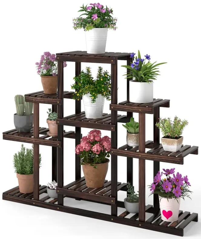 Indoor Outdoor Wood Plant Stand Multi-Tiered Corner Plant Shelf Flowerpot Holder