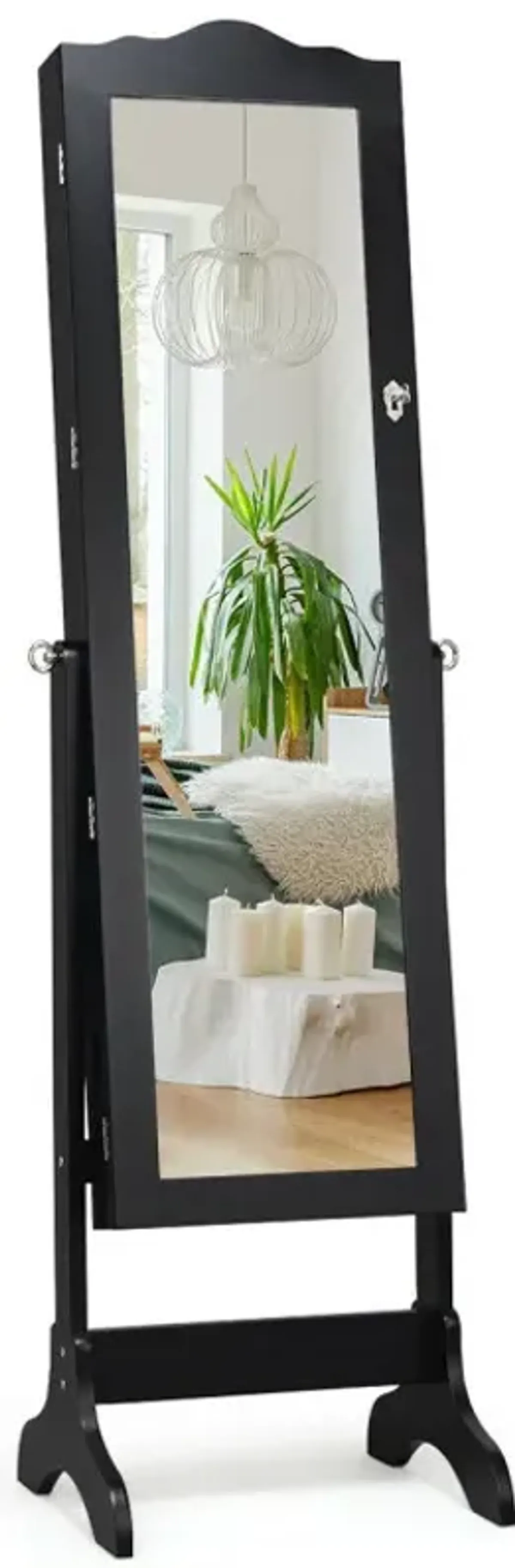 4-Angle Tilting Mirrored Lockable Jewelry Cabinet with Large Storage Capacity