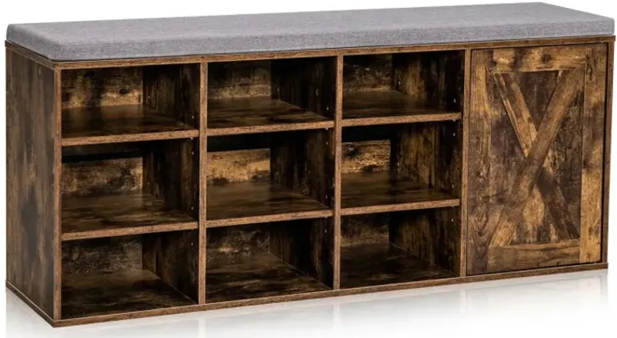 9-cube Shoe Bench with Adjustable Shelves and Removable Padded Cushion