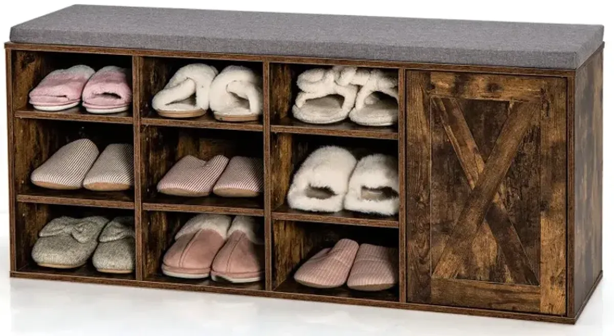 9-cube Shoe Bench with Adjustable Shelves and Removable Padded Cushion