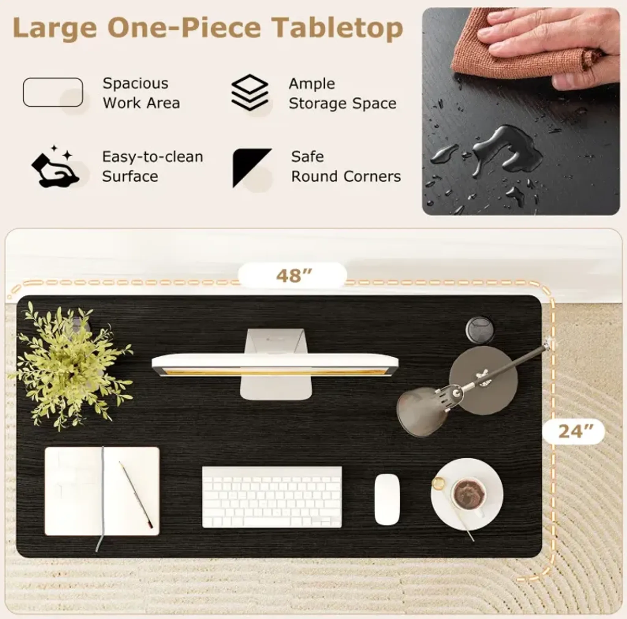 Universal Tabletop 48 X 24 Inch One Piece Desktop For Standard And Sit ...