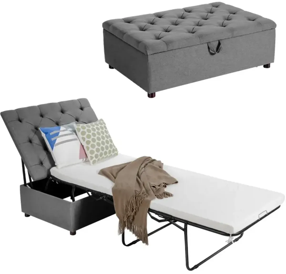 Folding Ottoman Sleeper Bed with Mattress for Guest Bed and Office Nap