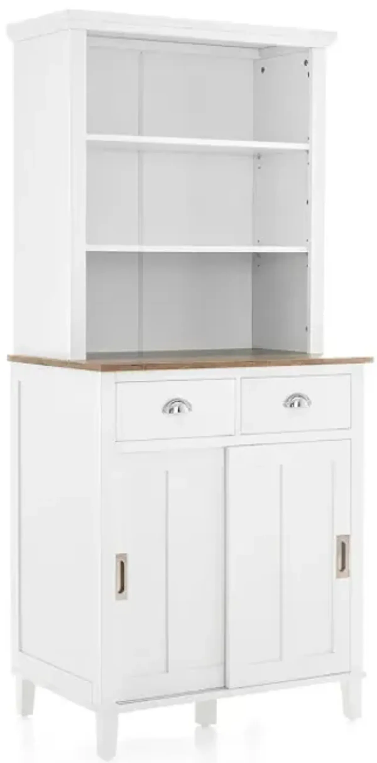 Freestanding Kitchen Pantry with Hutch Sliding Door and Drawer