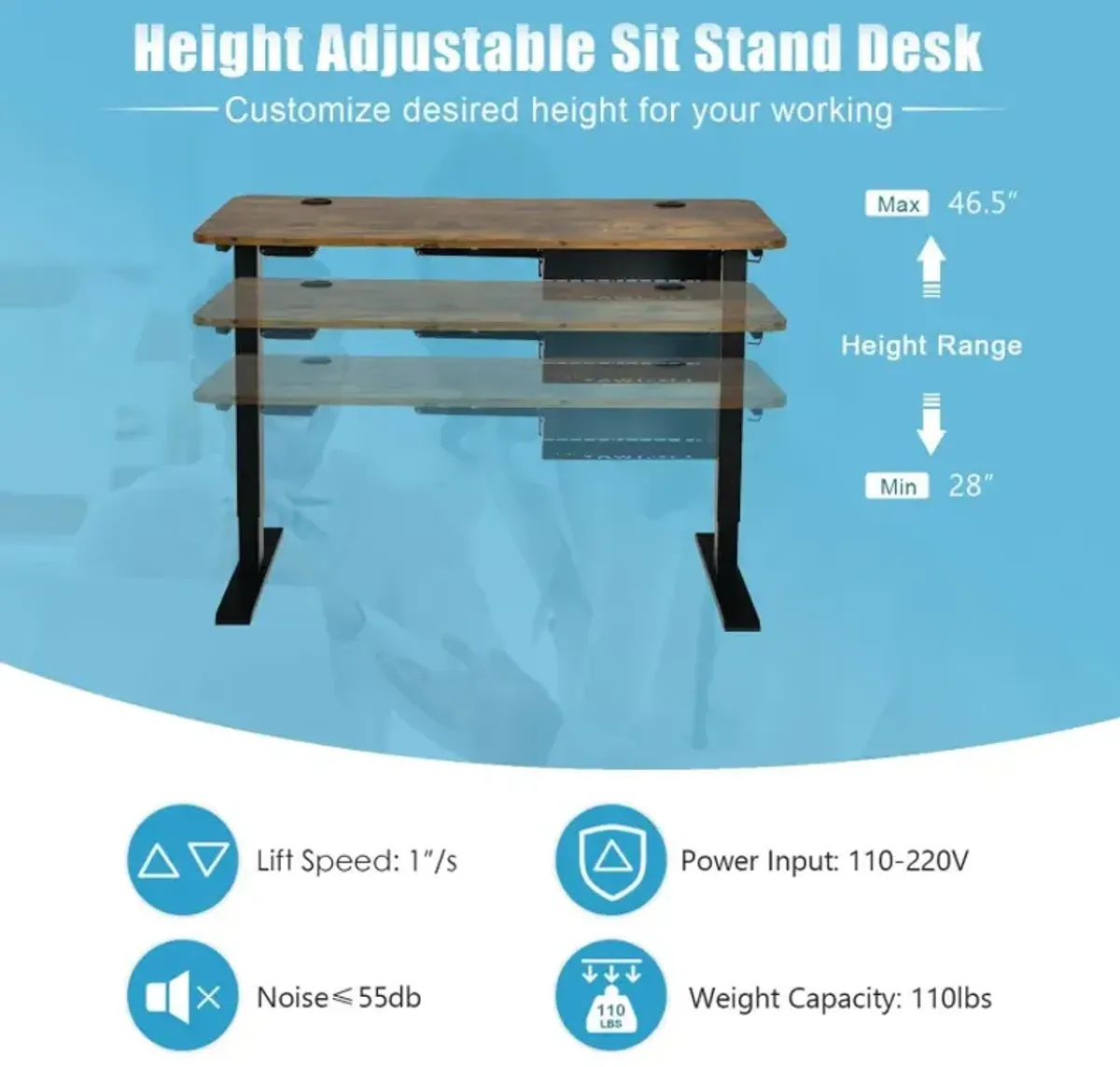 48-inch Electric Height Adjustable Standing Desk with USB Port