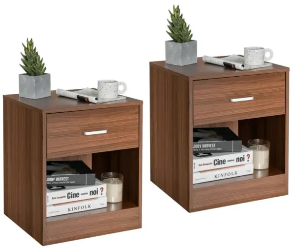 Set of 2 Modern Wooden Nightstands with Storage Drawer and Open Cabinet