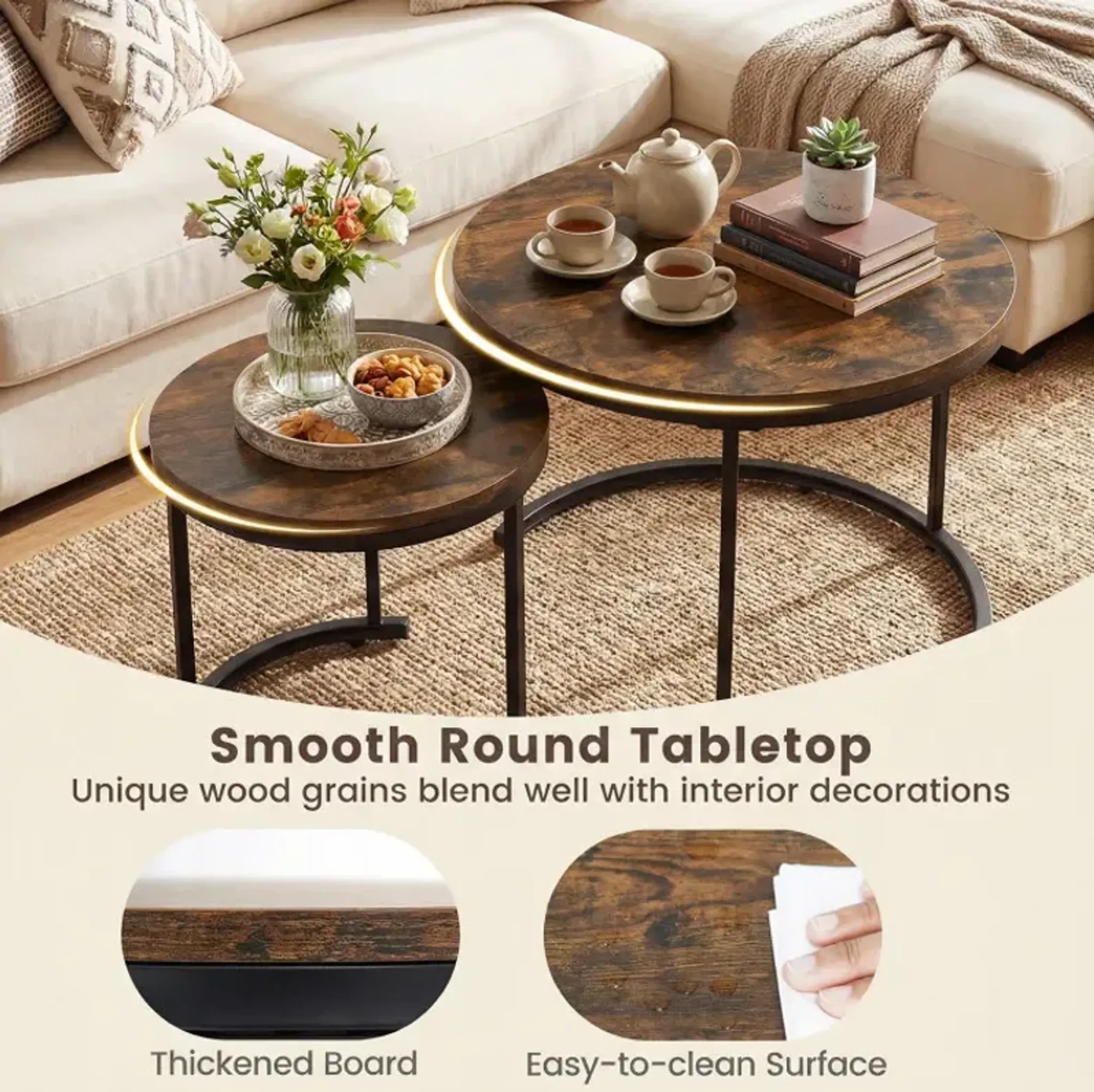 Set Of 2 Modern Round Stacking Nesting Coffee Tables Costway ...