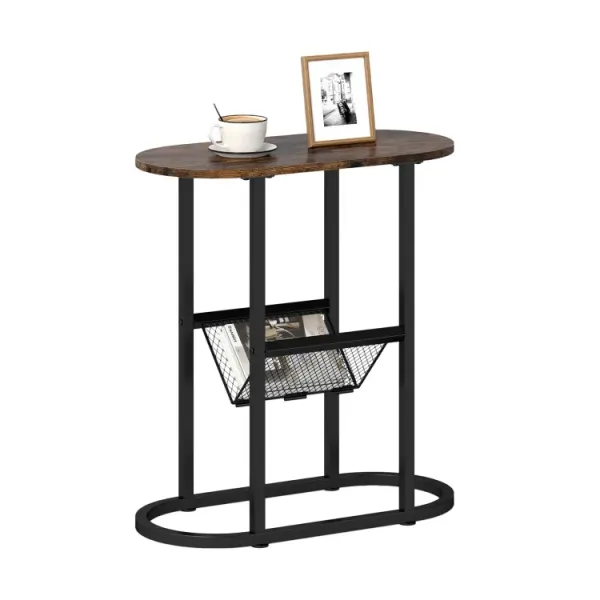 2-tier Industrial Oval Side Table with Mesh Shelf