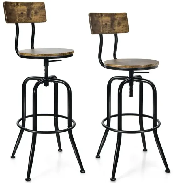 Industrial Adjustable Swivel Bar Stool with Arc-Shaped Backrest