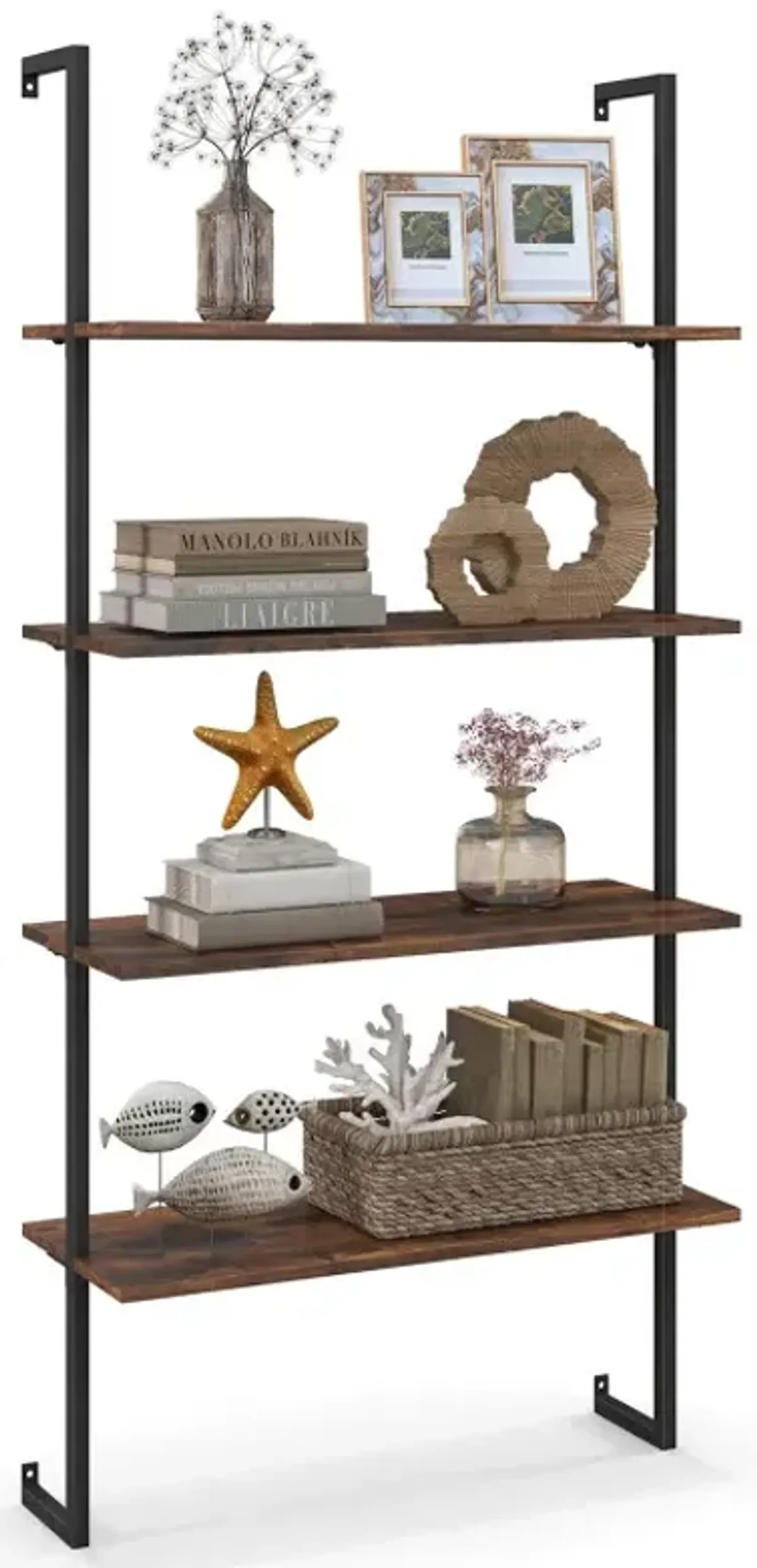 4-Tier Industrial Ladder Bookshelf with Metal Frame