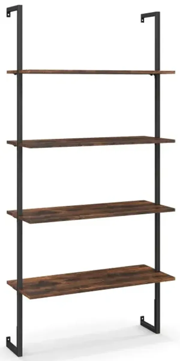 4-Tier Industrial Ladder Bookshelf with Metal Frame