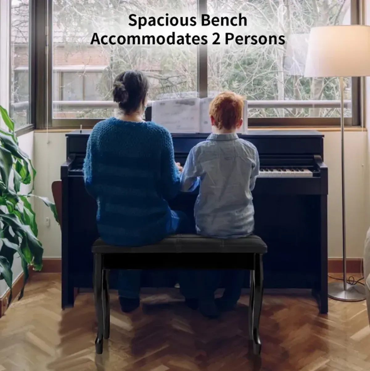 Solid Wood PU Leather Piano Bench with Storage