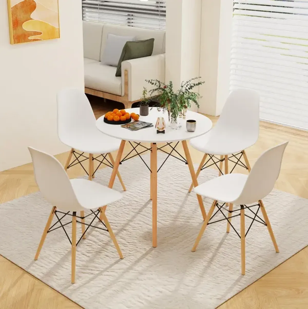 5 Pieces Dining Table Set With Solid Wood Leg