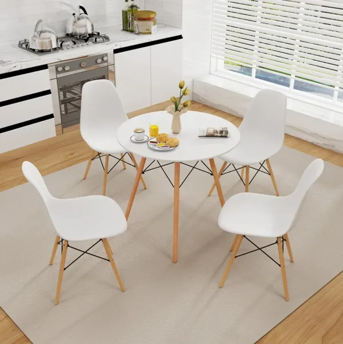 5 Pieces Dining Table Set With Solid Wood Leg