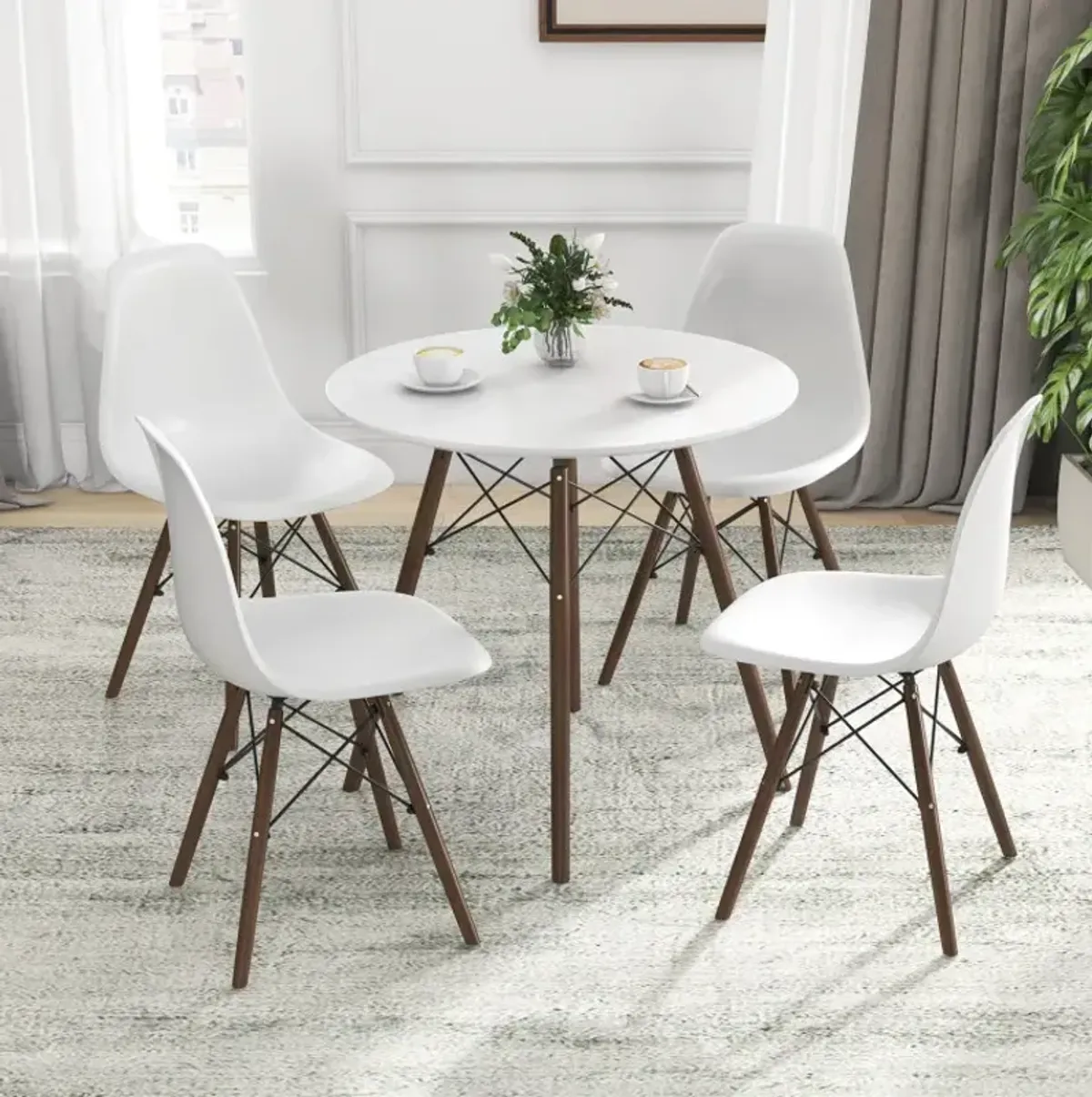 5 Pieces Dining Table Set With Solid Wood Leg