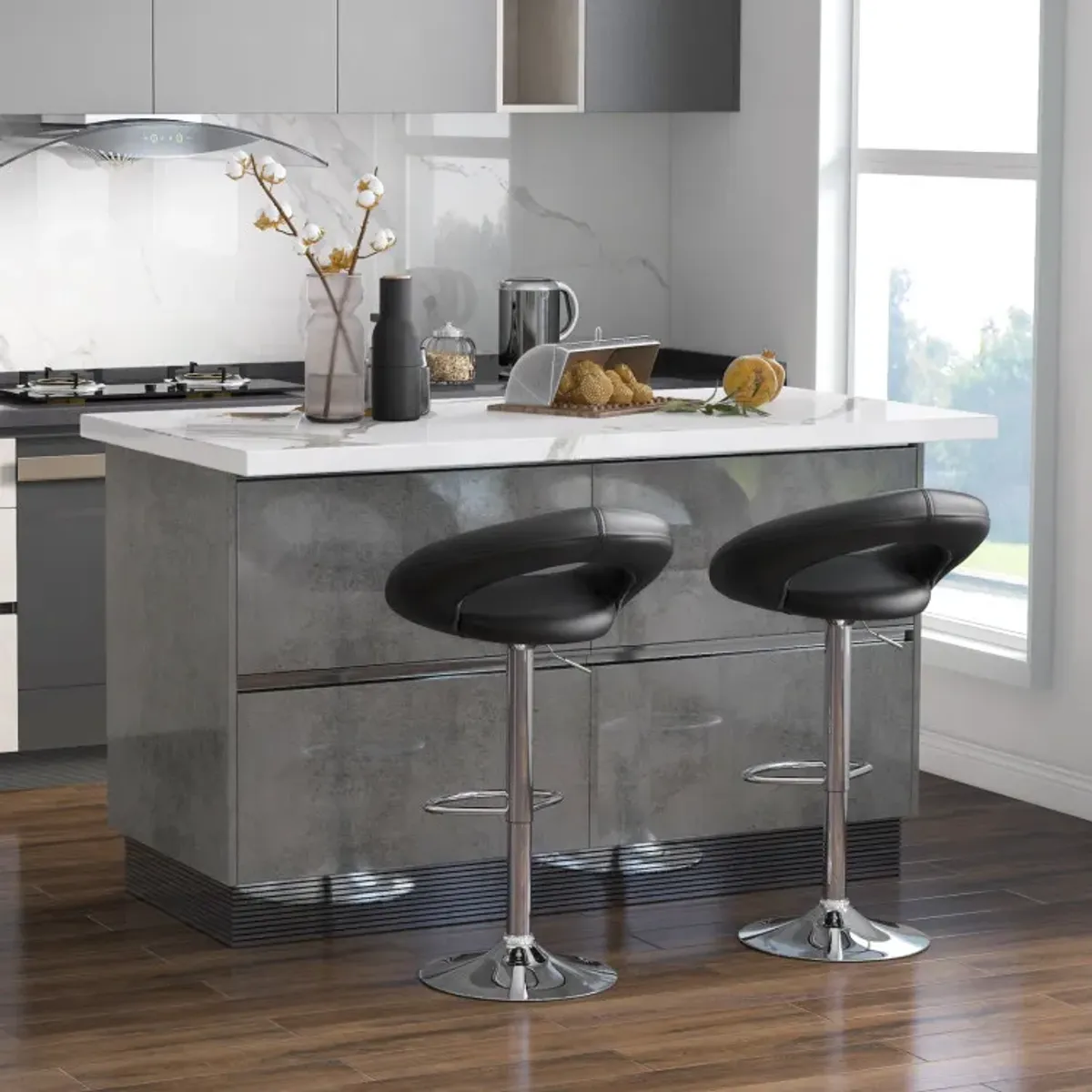 Height Adjustable Bar Stools Set of 2 with Hollow Back and Footrest