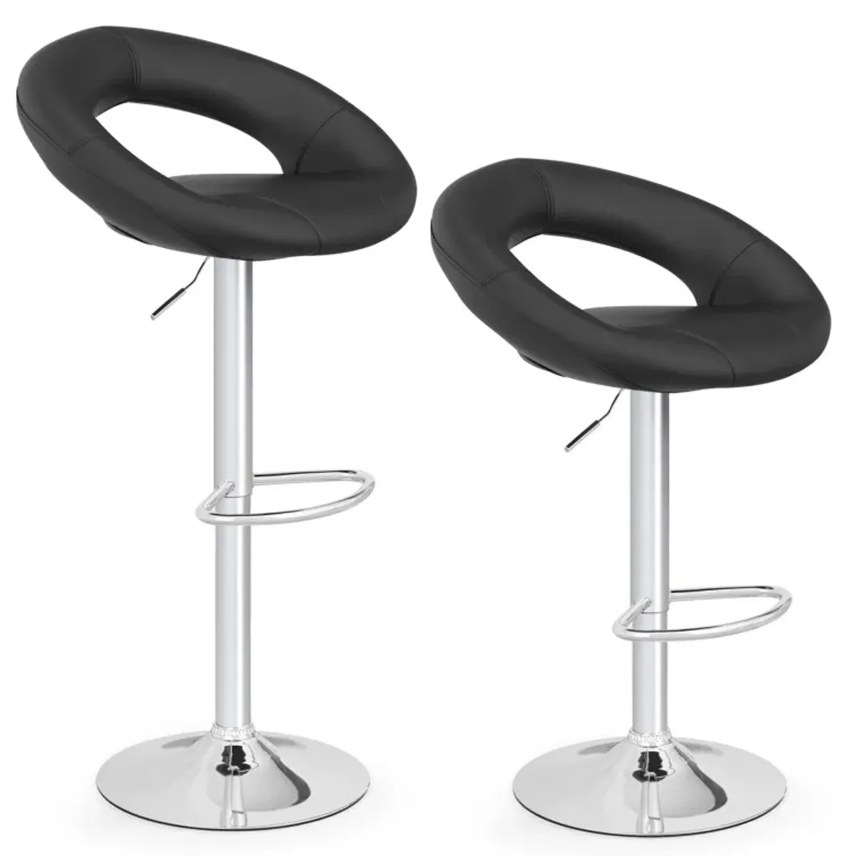Height Adjustable Bar Stools Set of 2 with Hollow Back and Footrest