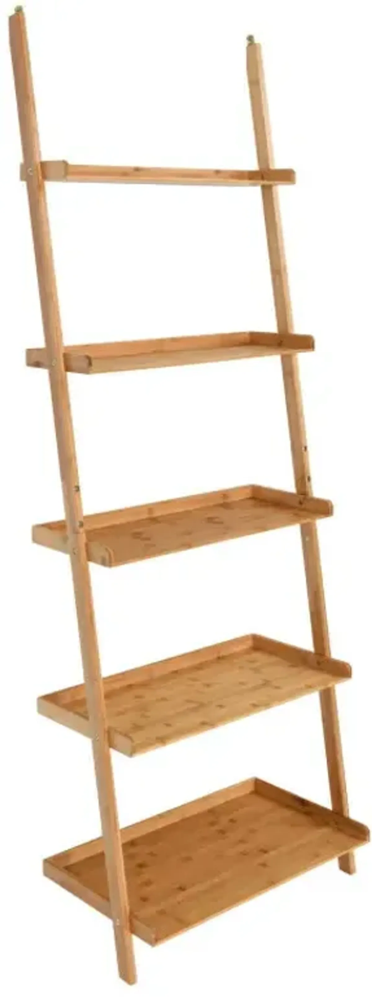 5-Tier Ladder Shelf Bamboo Bookshelf Wall-Leaning Storage Display Plant Stand