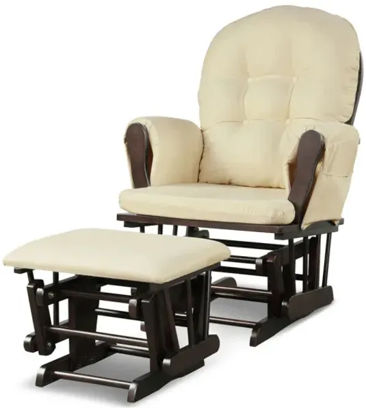 Wood Glider and Ottoman Set with Padded Armrests and Detachable Cushion