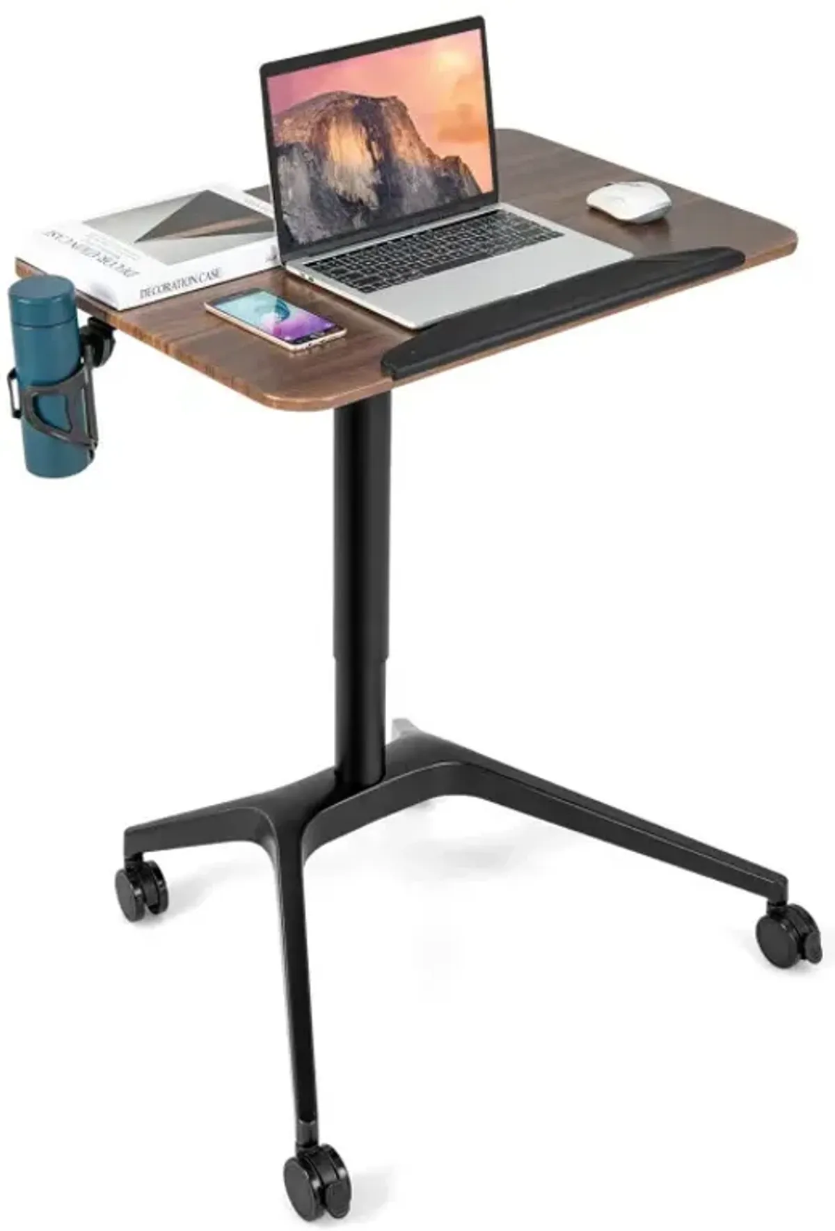 Pneumatic Standing Desk with Anti-fall Baffle and Tilting Desktop