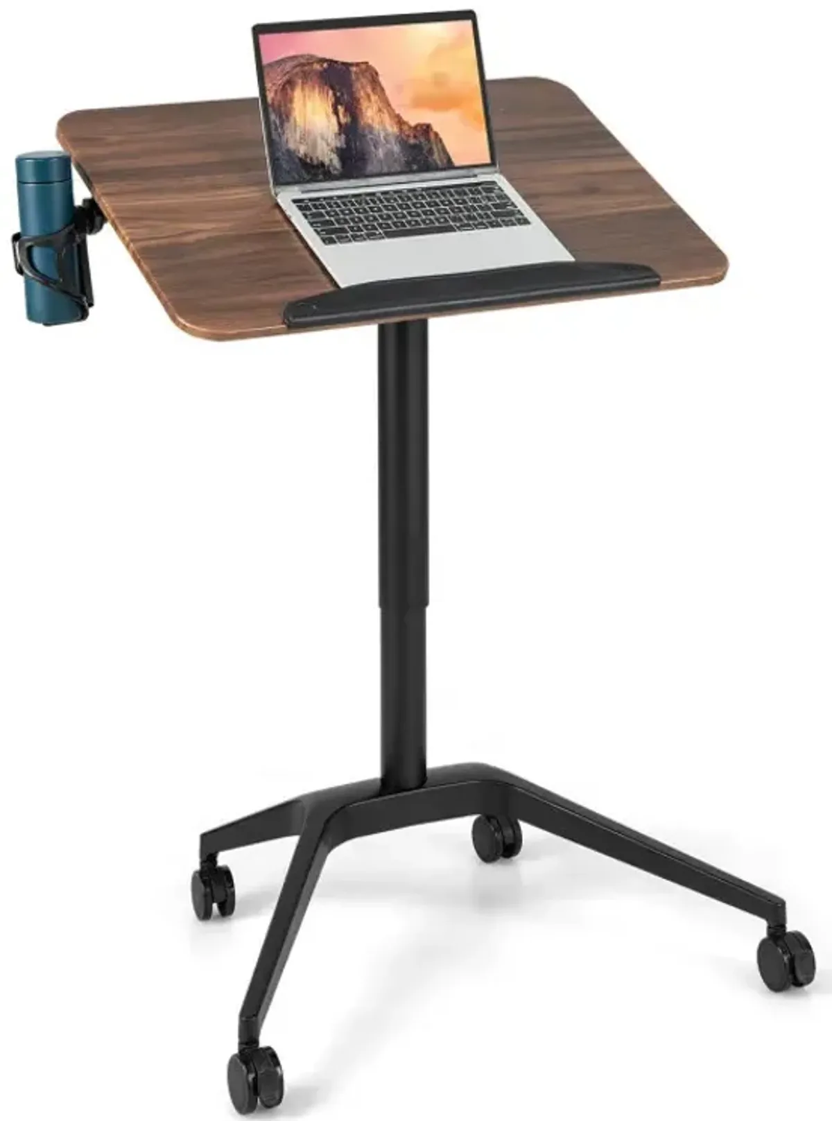 Pneumatic Standing Desk with Anti-fall Baffle and Tilting Desktop