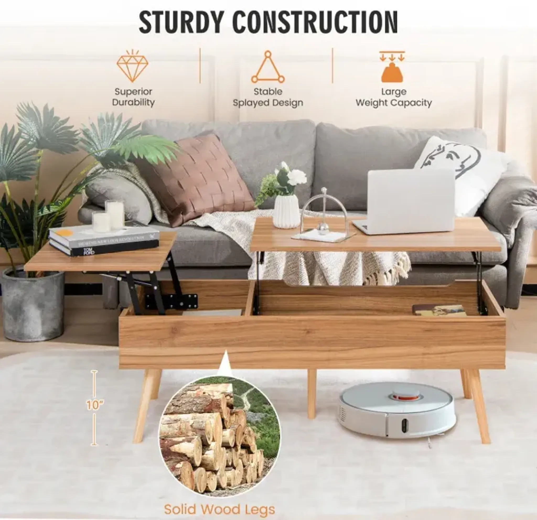 47 Inch Lift Top Coffee Table With 2 Hidden Compartments Costway ...