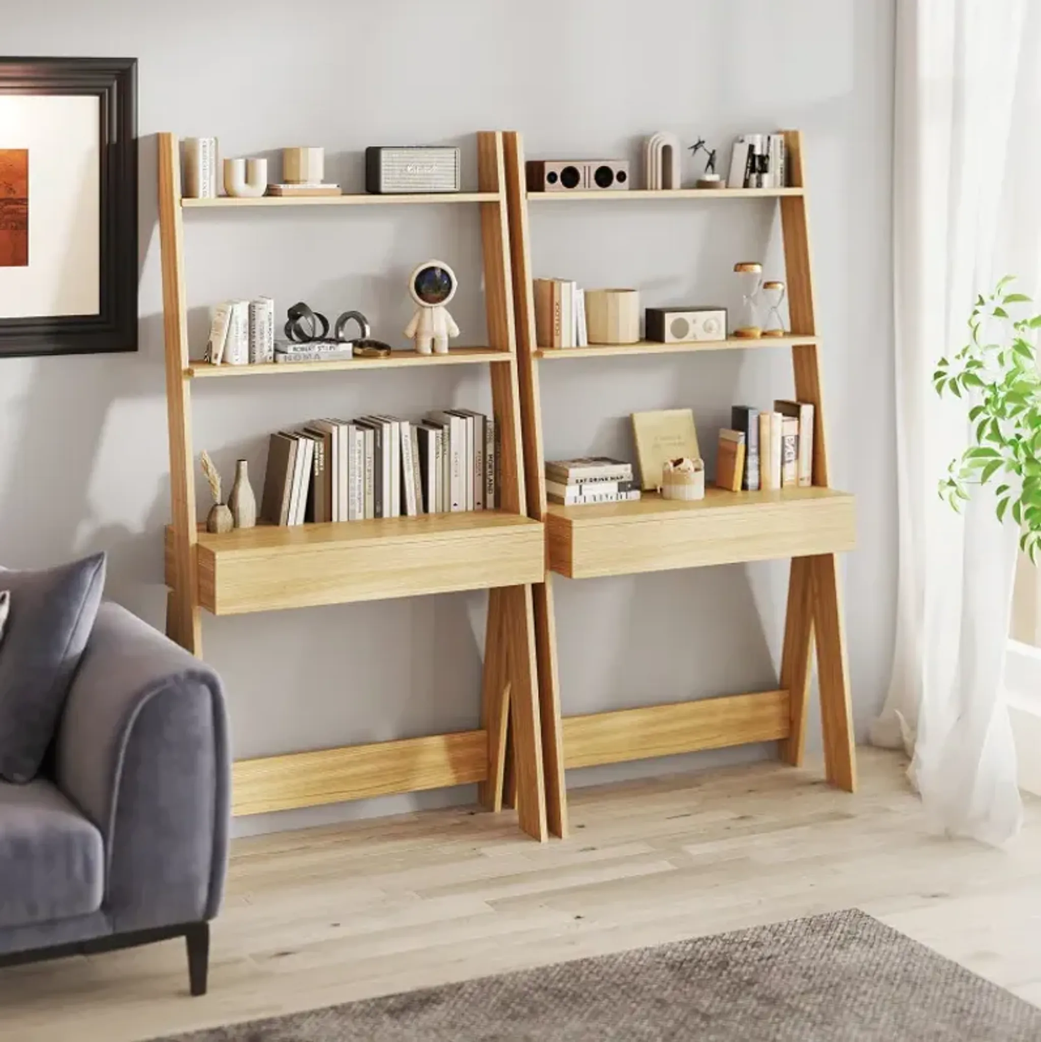 Ladder Shelf Desk with Pull-out Drawer and Anti-Toppling Device ...