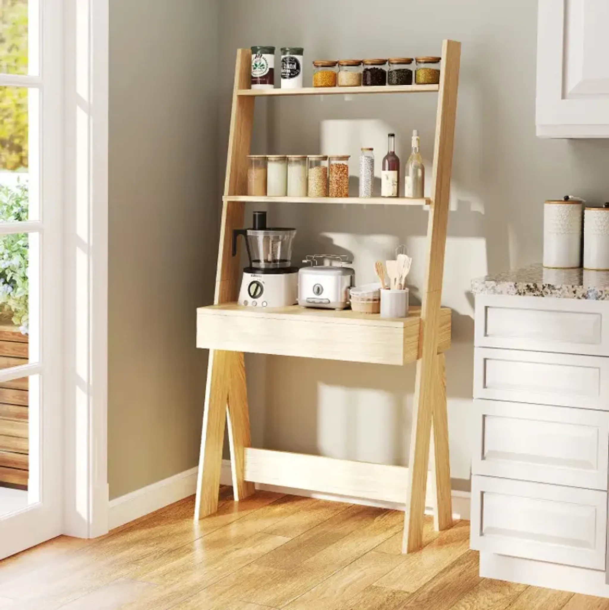 Ladder Shelf Desk with Pull-out Drawer and Anti-Toppling Device ...