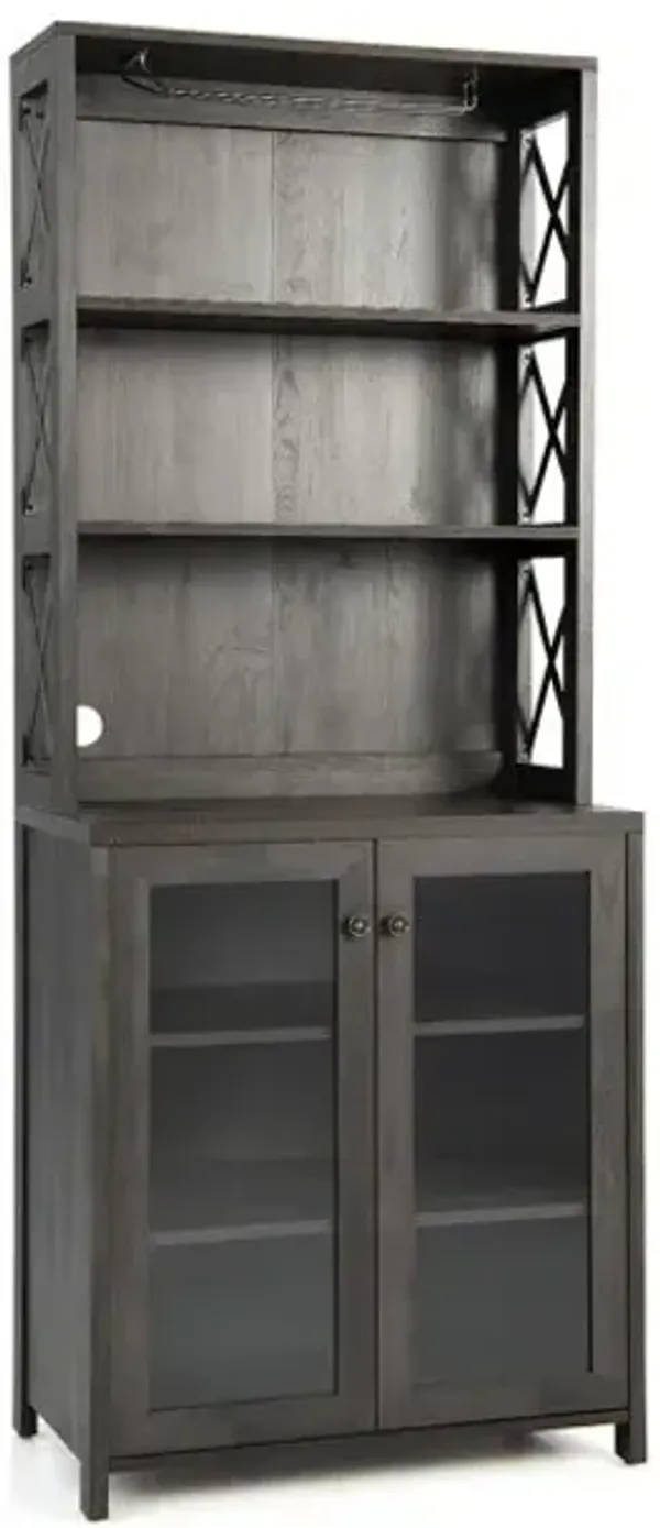 Tall Freestanding Buffet Hutch with Glass Holder and Adjustable Shelves